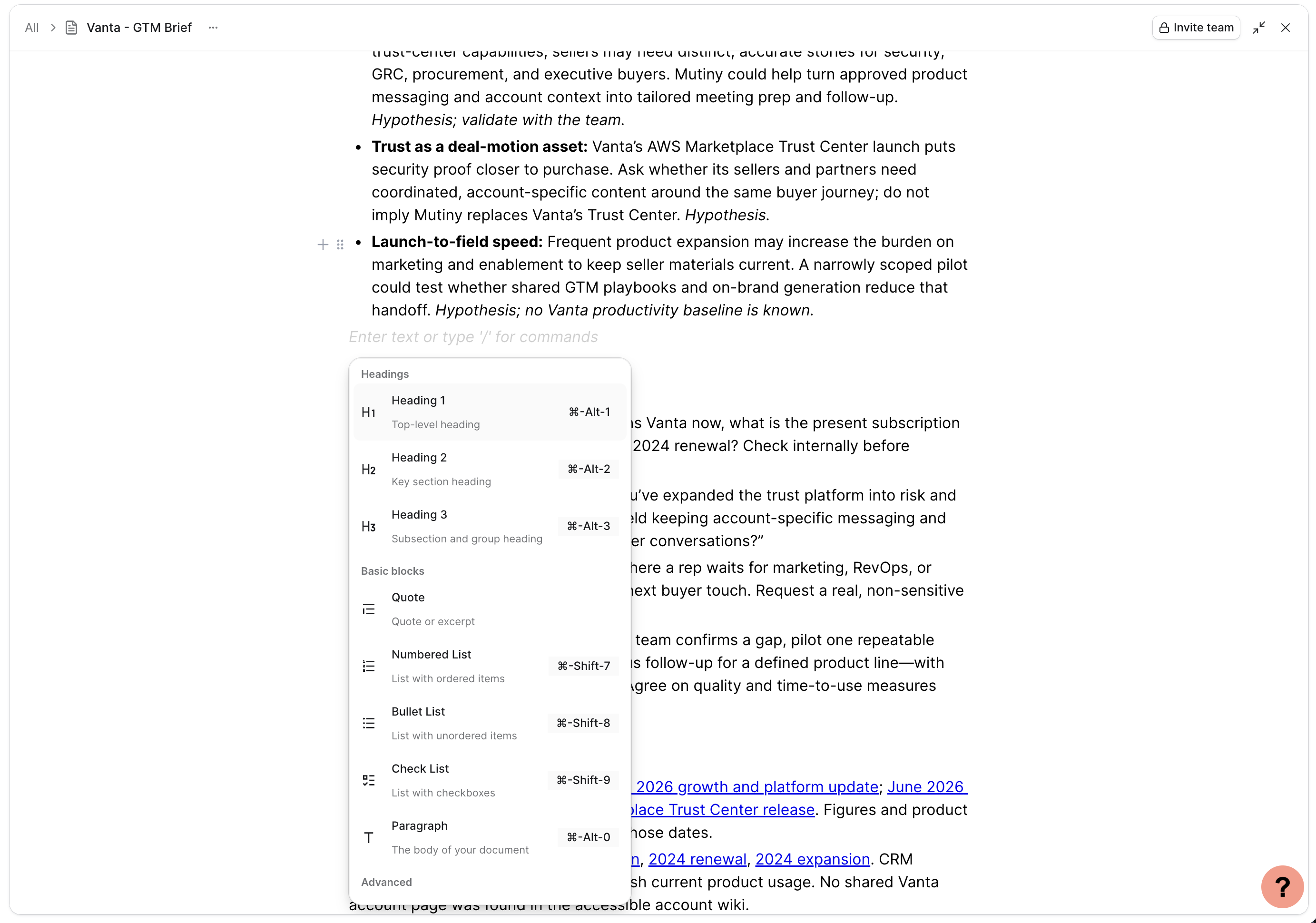 Plus button used to add sections to your document