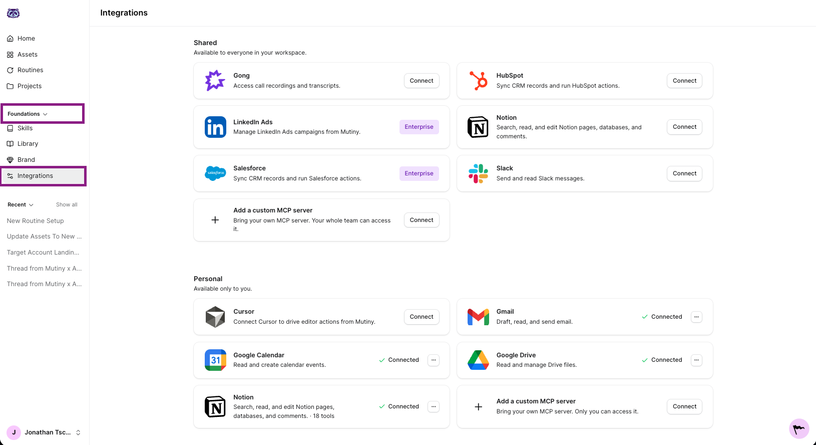 Mutiny Integrations Page